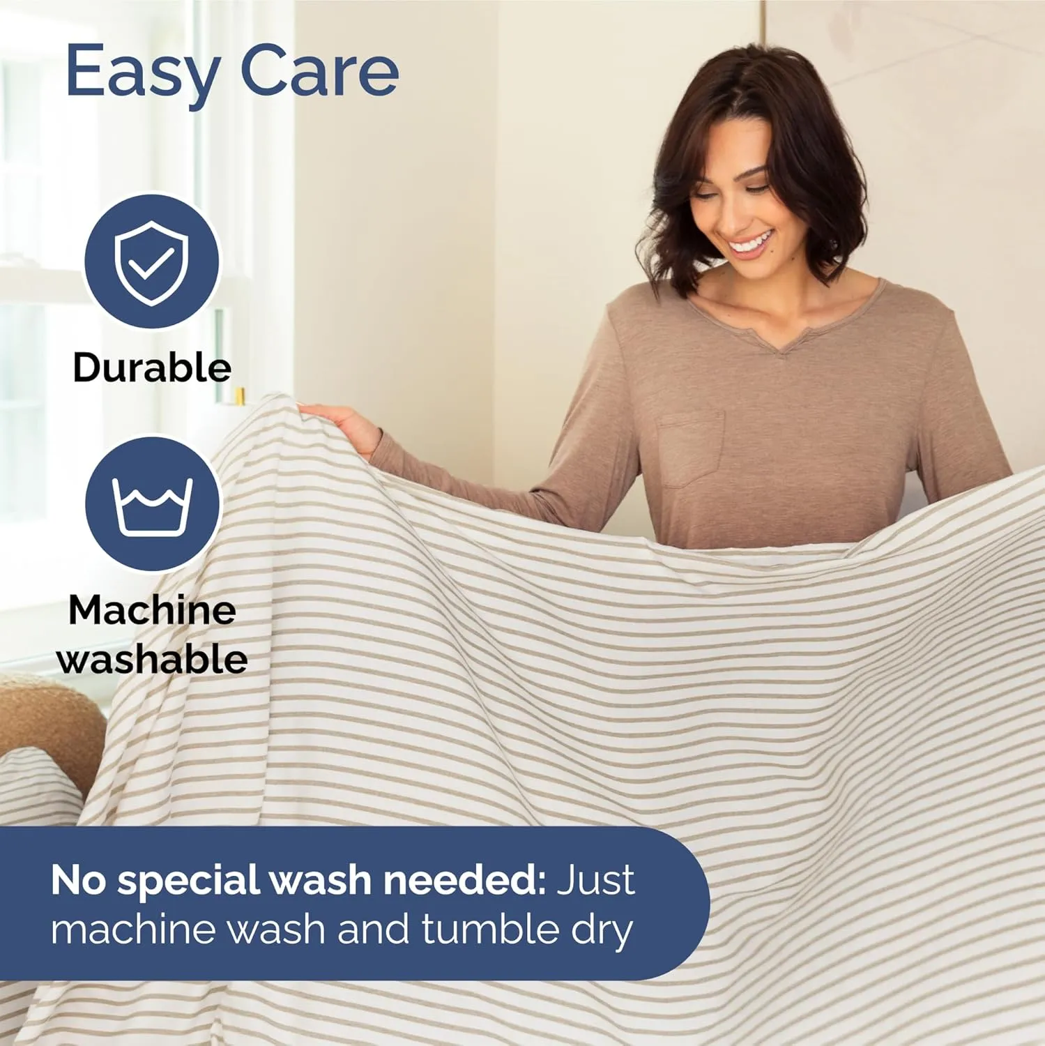 Extra Deep Queen Fitted Sheet - Hotel Luxury Single Fitted Sheet Only - Easily Fits 18 inch to 24 inch Mattress - Ultra Soft, Wrinkle Free with Extra Deep Pockets - Breathable & Comfy - Beige Stripes