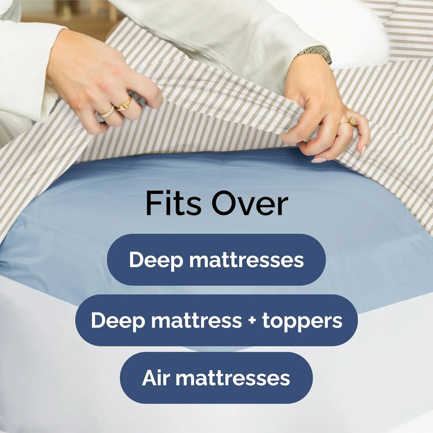 Extra Deep Queen Fitted Sheet - Hotel Luxury Single Fitted Sheet Only - Easily Fits 18 inch to 24 inch Mattress - Ultra Soft, Wrinkle Free with Extra Deep Pockets - Breathable & Comfy - Beige Stripes