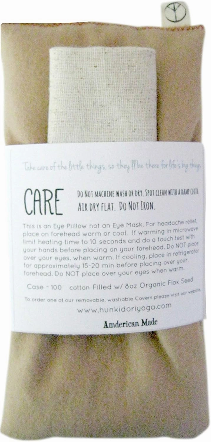 Eye Pillow Gift Set - 4 x 8.5 - Unscented Flax - Washable Cover - Soft Cotton Flannel - Soothing Relaxing - beige tan