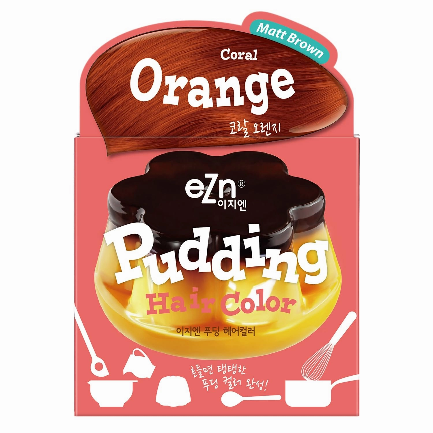 eZn Pudding Hair Dye Ammonia Free Semi-Permanent Self Hair Dye DIY Kit included contain Keratin Made in Korea Beauty (Coral Orange)