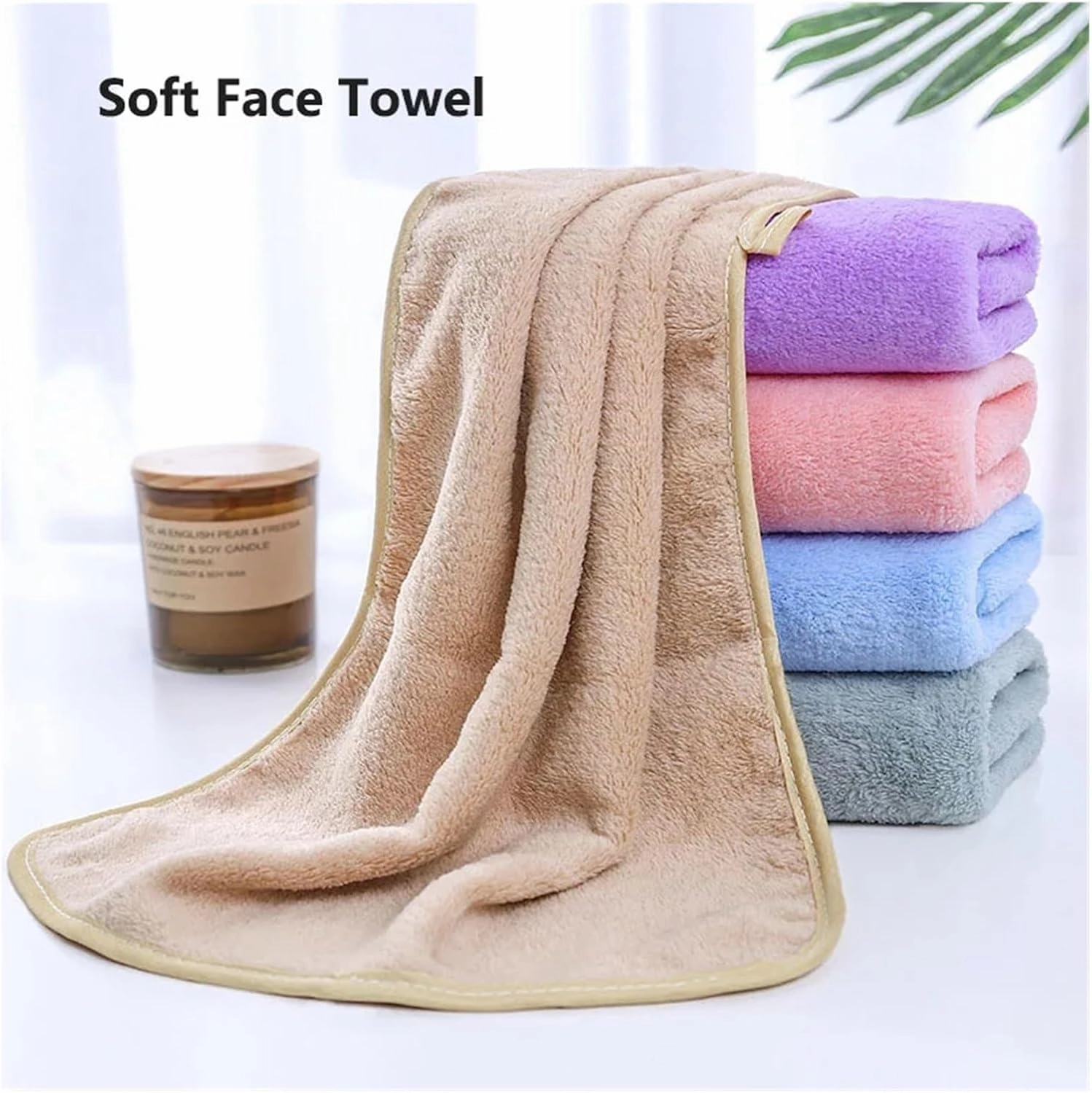 Face Towel Superfine Microfiber Absorbent High-Density Coral Towel Quick Dry Clean Face Soft Absorbent Towel Hook Up(Pink)