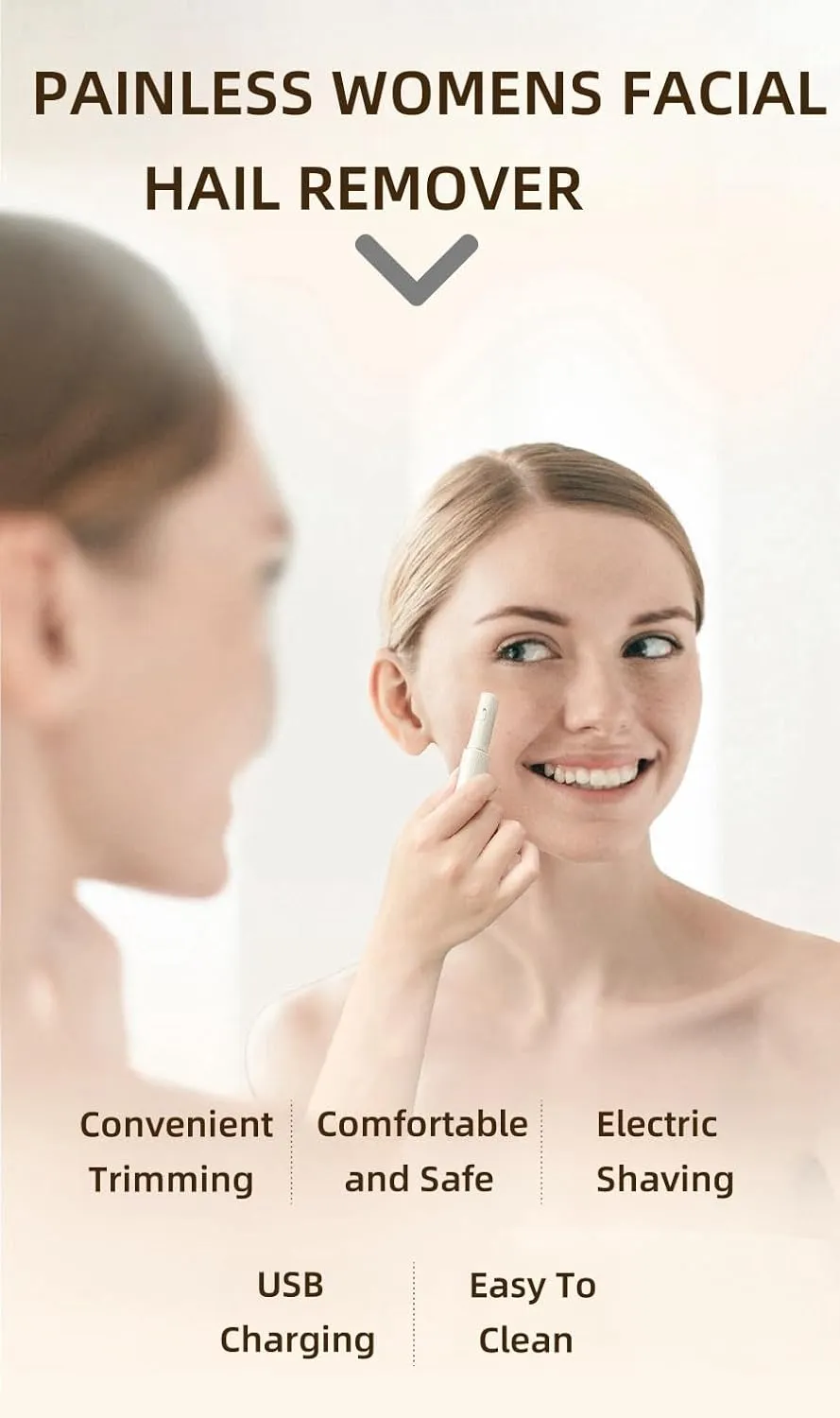 Facial Hair Removal for Women, Painless Womens Facial Hair Remover, Lipstick-Sized, USB Rechargeable, Facial Hair Remover for Upper Lip,Chin,Peach Fuzz,Mustache (White)