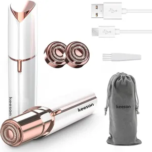 Facial Hair Removal for Women, Painless Womens Facial Hair Remover with 2 Replacement Heads, Lipstick-Sized, USB Rechargeable, for Upper Lip/Cheeks/Chin/Peach Fuzz/Mustache (White)