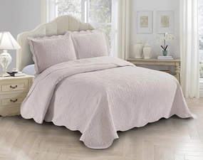 Fancy Linen 3pc Embossed Coverlet Bedspread Set Oversized Bed Cover Solid Floral Daisy Pattern New # Allis (King/California King, Beige)