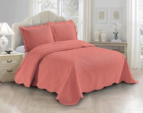 Fancy Linen 3pc Embossed Coverlet Bedspread Set Oversized Bed Cover Solid Floral Daisy Pattern New # Allis (King/California King, Coral)