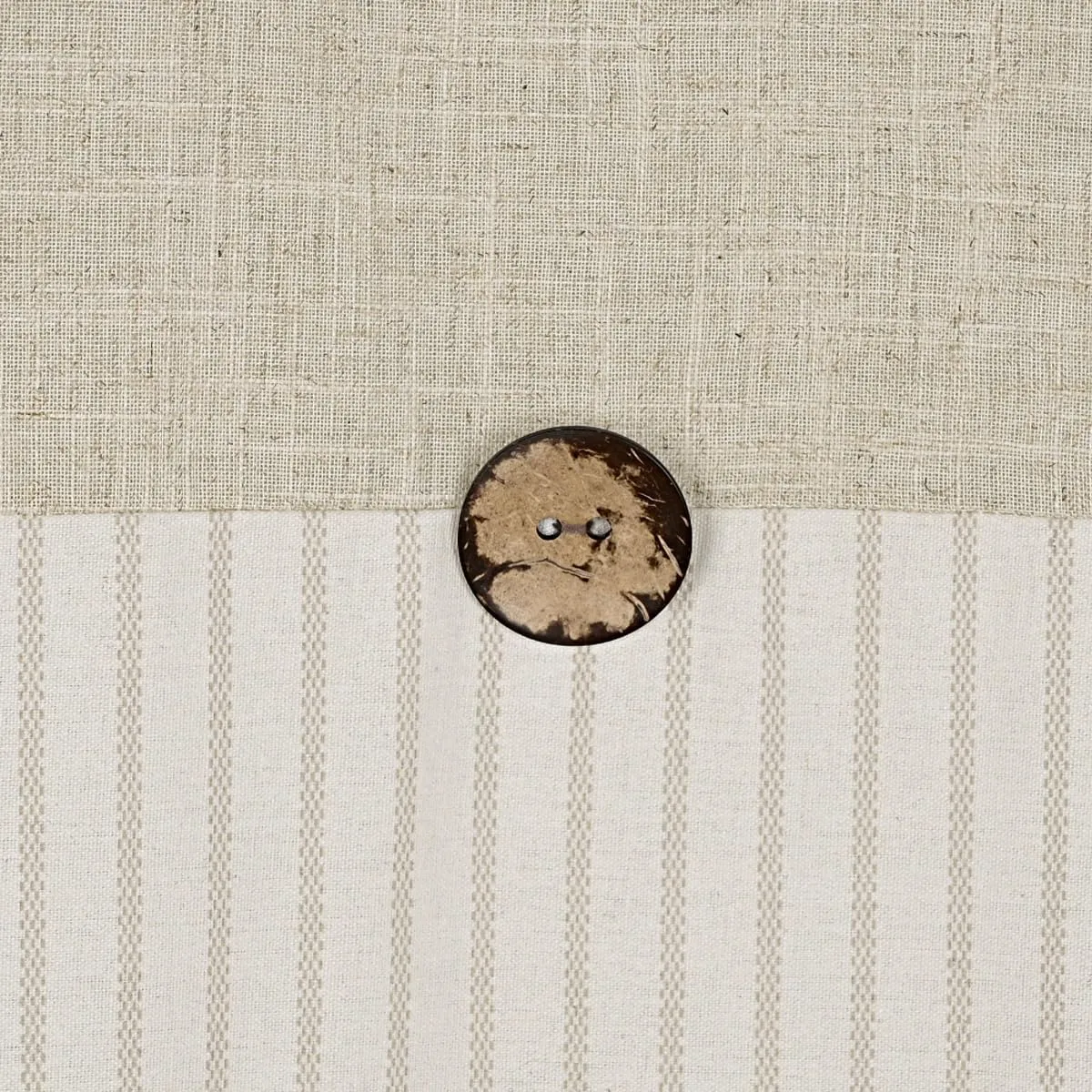 Farmhouse Shower Curtain,Beige and Beige Stripe,Button Curtain,Linen and Cotton Blend Fabric,Rustic Charm Country Chic Style,72x72 in