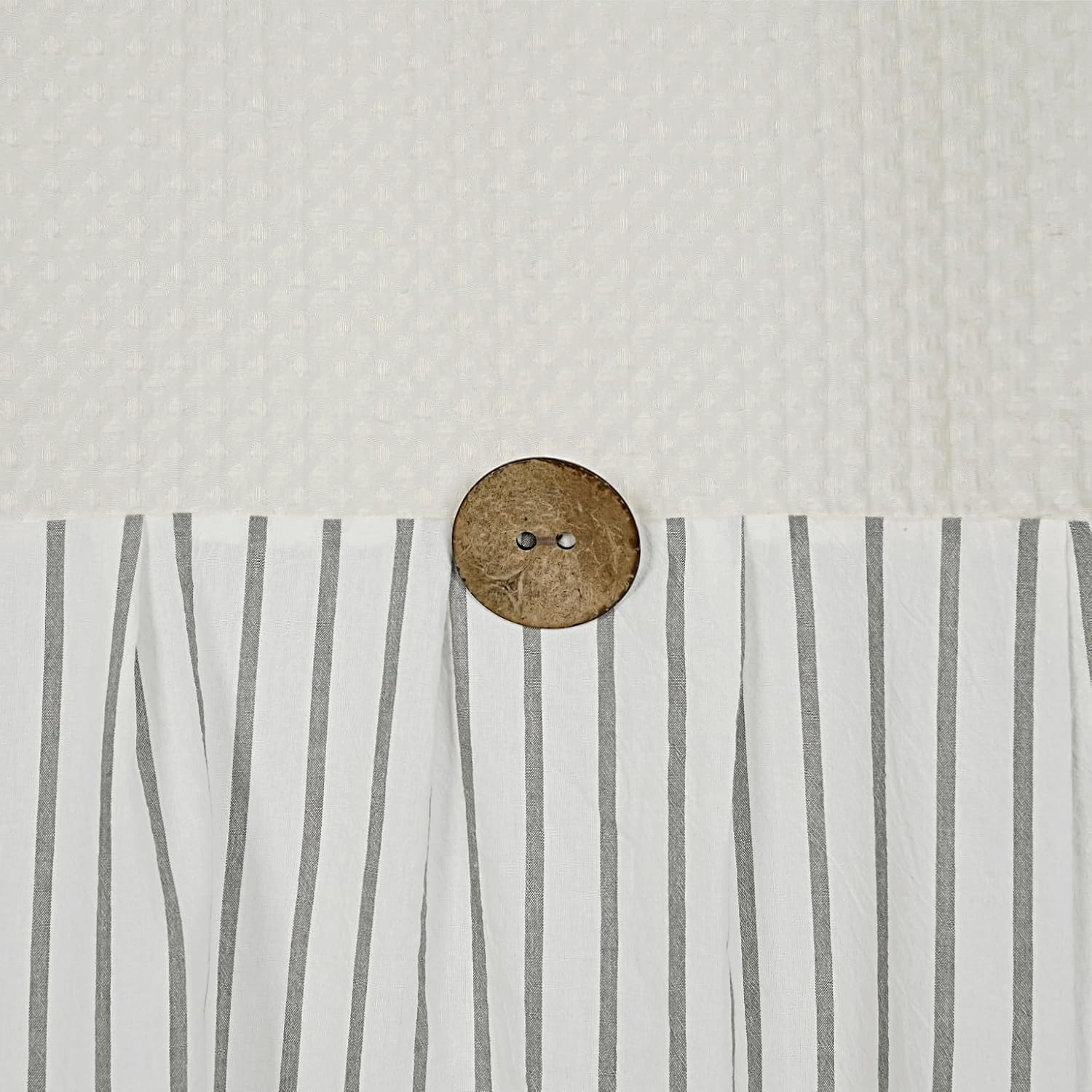 Farmhouse Shower Curtain,Beige and Gray Striped,Button Curtain,Spa Waffle and Cotton Woven Fabric,Rustic Charm Country Chic Style,72x72 in