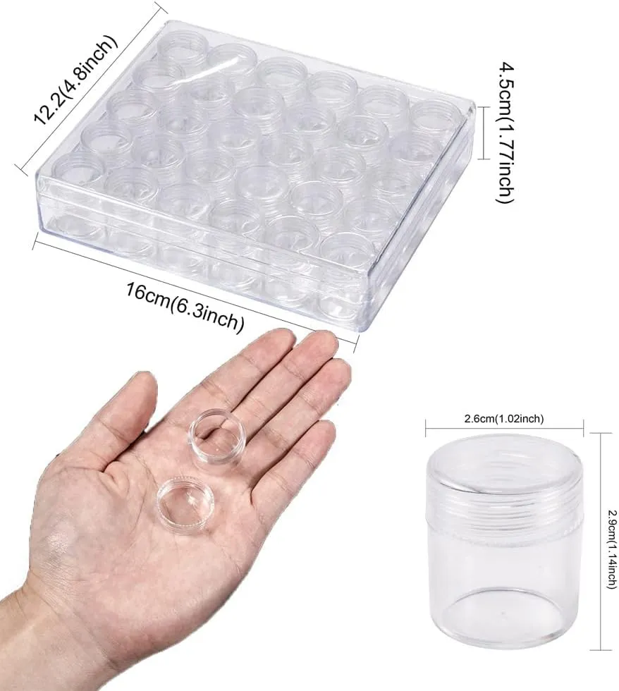 Fashewelry 30pcs Diamond Painting Jars 1x1” Small Screw Cap containers for Seed Beads, 5D Embroidery Diamond Drill, Nail Art and Glitter, Crafts & Sewing
