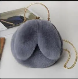 Faux Fur Clutch Purse with Wrist Strap, Round Shape, Beige, One Size