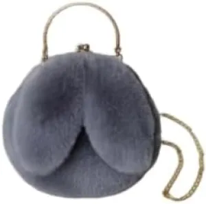 Faux Fur Clutch Purse with Wrist Strap, Round Shape, Beige, One Size