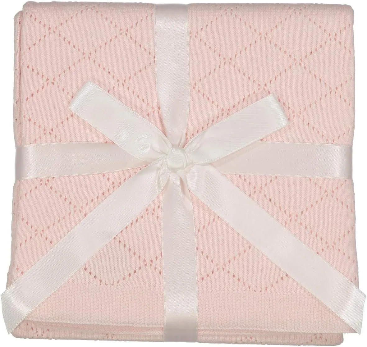 Feltman Brothers Special Occasion Diamond Pointelle Knit Blanket 40" x 40" (Pink)