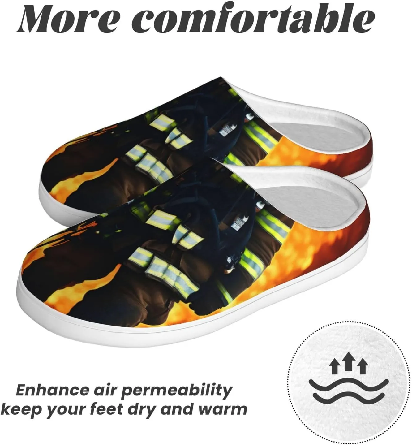 Firefighter Fireman Flame print Winter Home Warm Slippers, Plush Soft Bottom Slippers, Womens Indoor Scuff Slippers