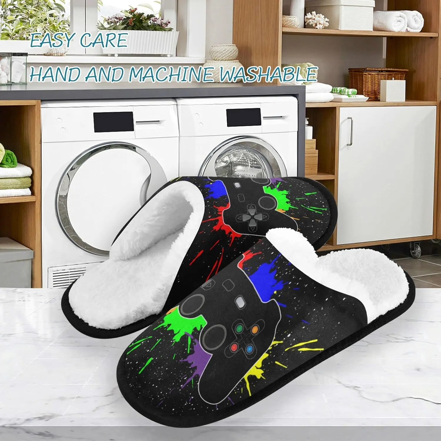 Fisyme Slippers Soft Non-Slip Indoor House Slippers Home Shoes For Bedroom Hotel Travel Spa