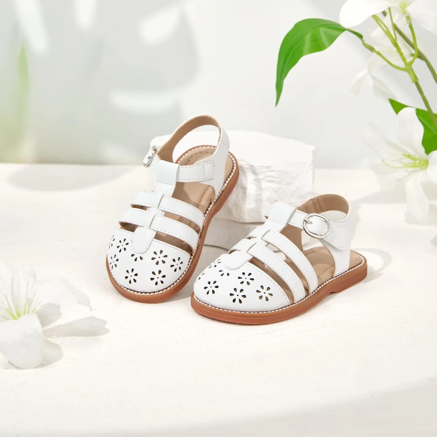 Flaryzone Toddler Little Girls Glitter Flower Open-Toe Flat Dress Sandals Summer Shoes