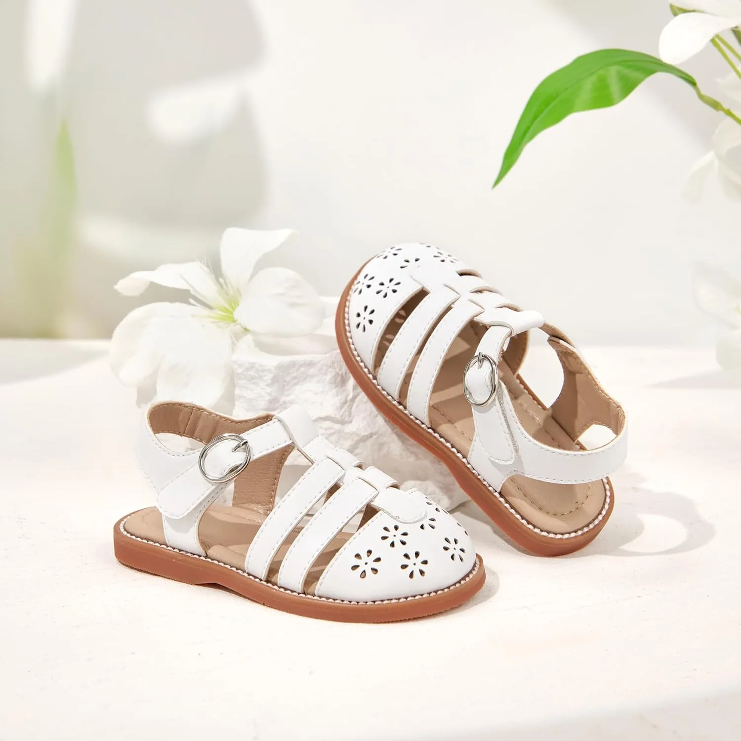 Flaryzone Toddler Little Girls Glitter Flower Open-Toe Flat Dress Sandals Summer Shoes
