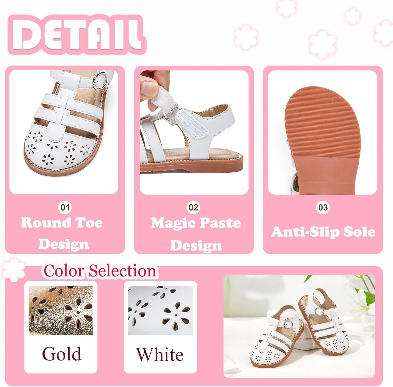 Flaryzone Toddler Little Girls Glitter Flower Open-Toe Flat Dress Sandals Summer Shoes