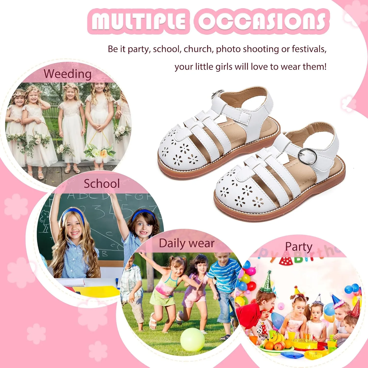 Flaryzone Toddler Little Girls Glitter Flower Open-Toe Flat Dress Sandals Summer Shoes