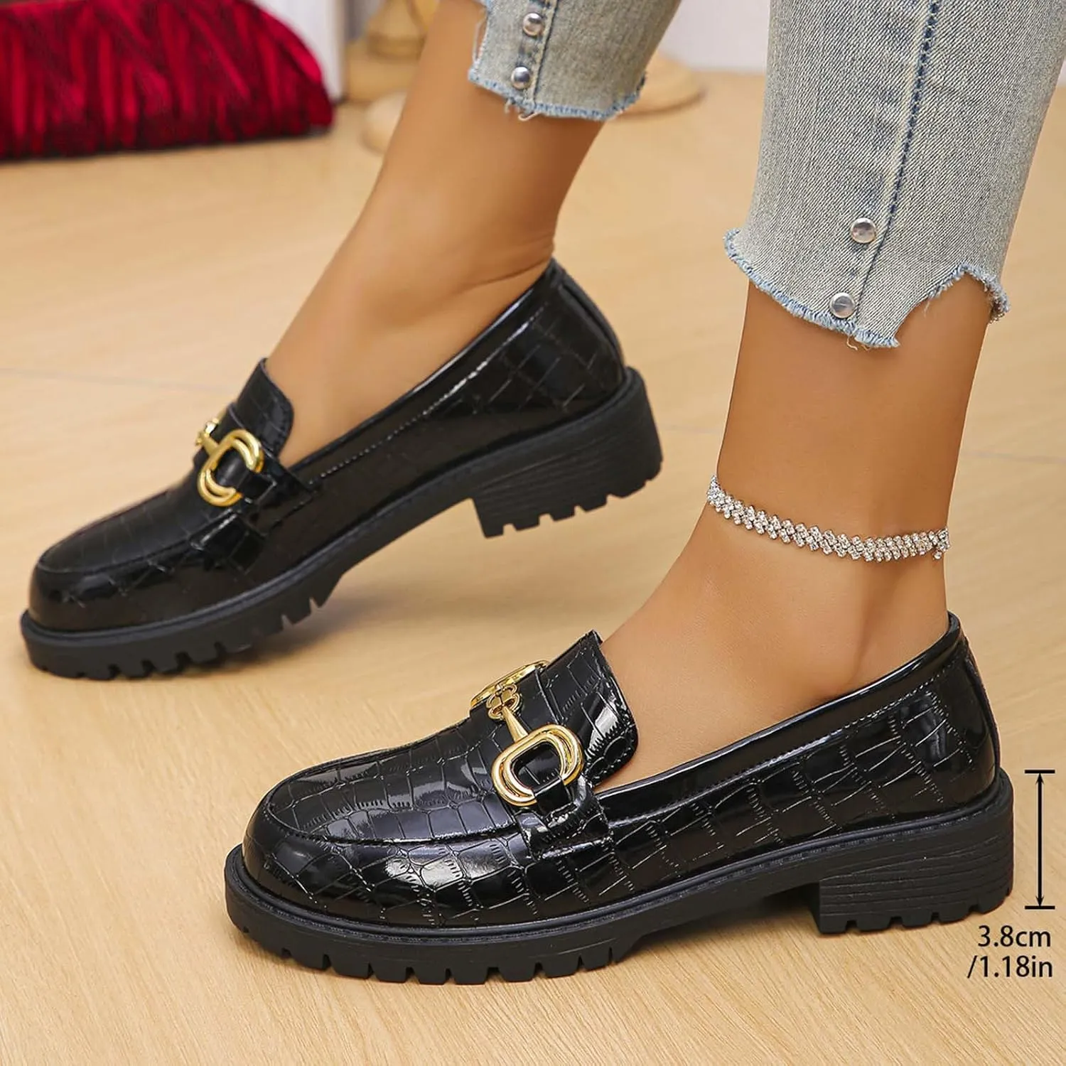 Flat Sandals for Women Dressy Block Low Heel Shoes Metal Buckle Colsed Round Toe Slip On Business Office Vacation