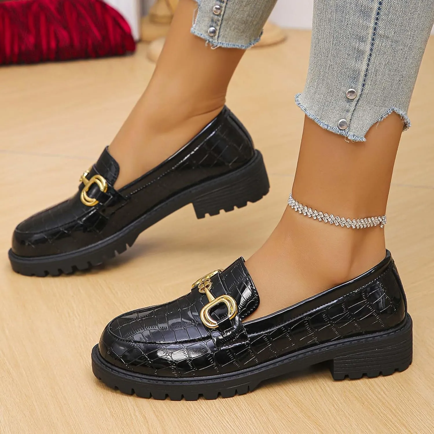 Flat Sandals for Women Dressy Block Low Heel Shoes Metal Buckle Colsed Round Toe Slip On Business Office Vacation