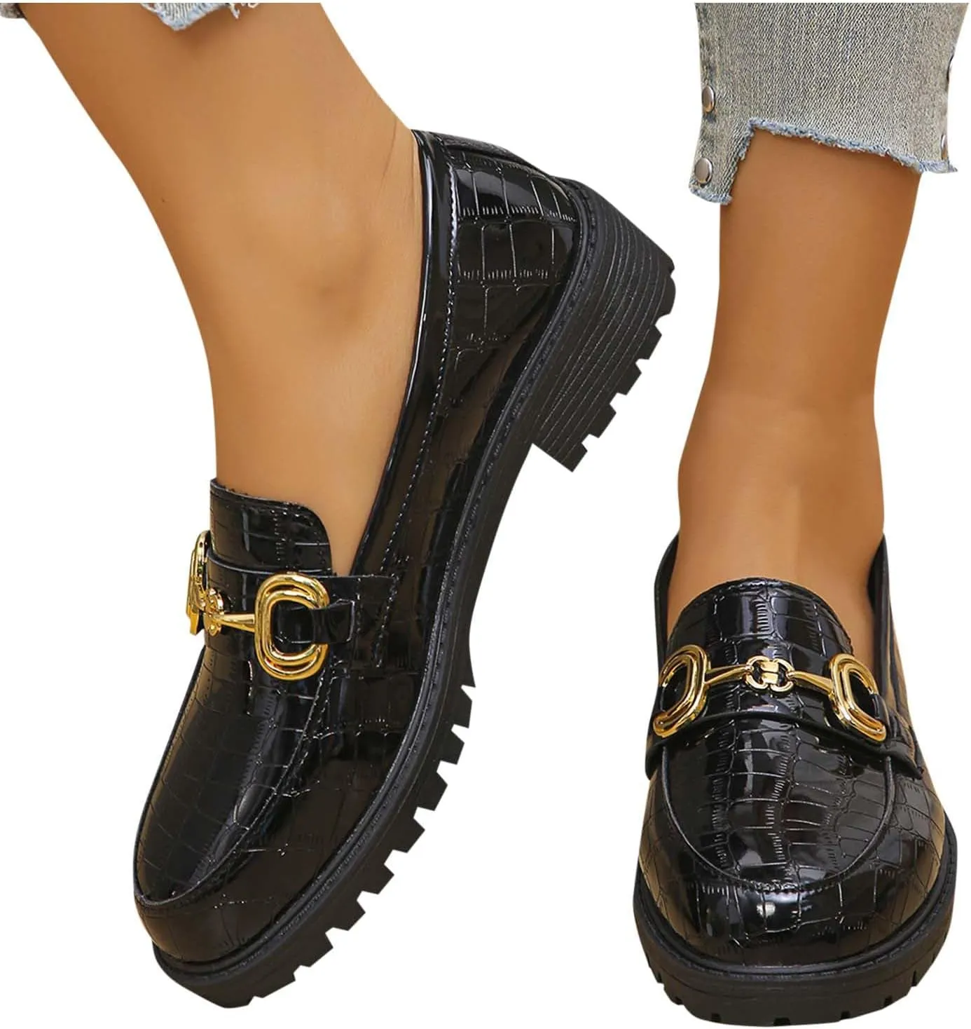 Flat Sandals for Women Dressy Block Low Heel Shoes Metal Buckle Colsed Round Toe Slip On Business Office Vacation
