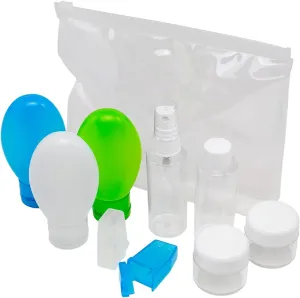 Flents 10-Piece Travel Kit for Cosmetic and Toiletry Needs, TSA Approved, Durable and Refillable Containers, Perfect Travel Size, 10 Pack, Assorted Colors