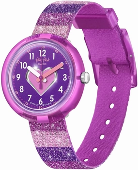 Flik Flak Unisex Kids Casual Pink Bio-sourced Quartz Watch Strippy Glitter
