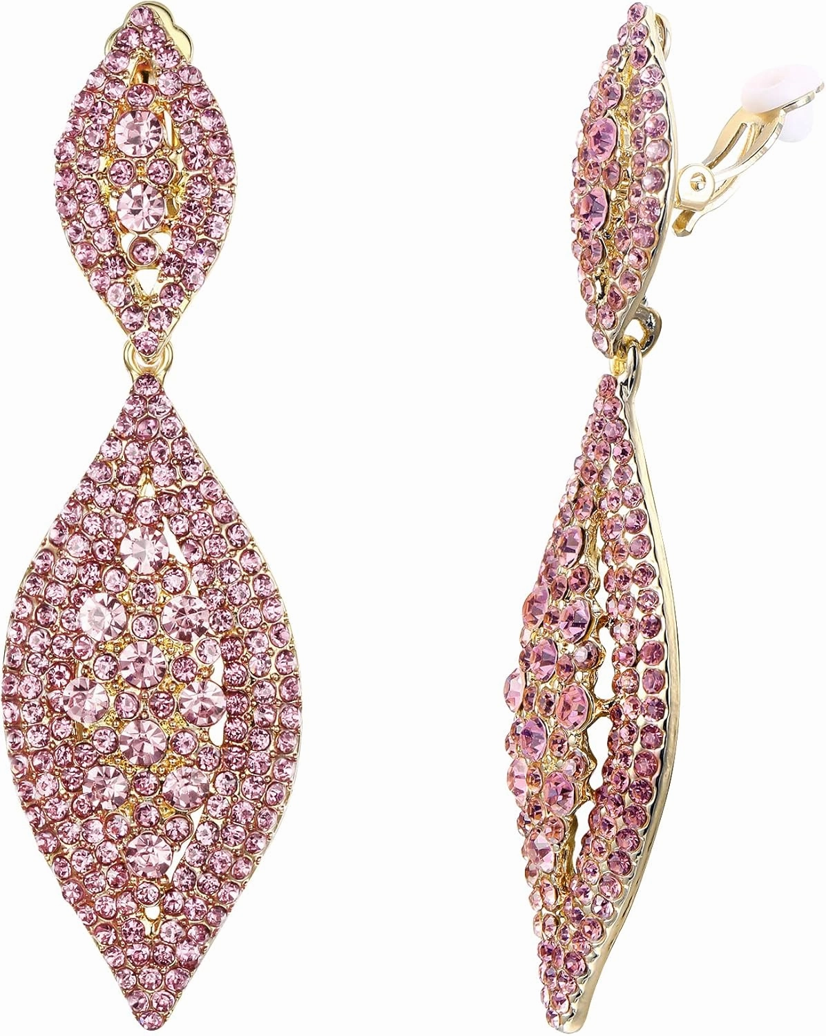 Flyonce Clip On Earrings for Women, Glitter Rhinestone Crystal Wedding Bridal Clip-on Drop Dangle Earring for Non Pierced Ears