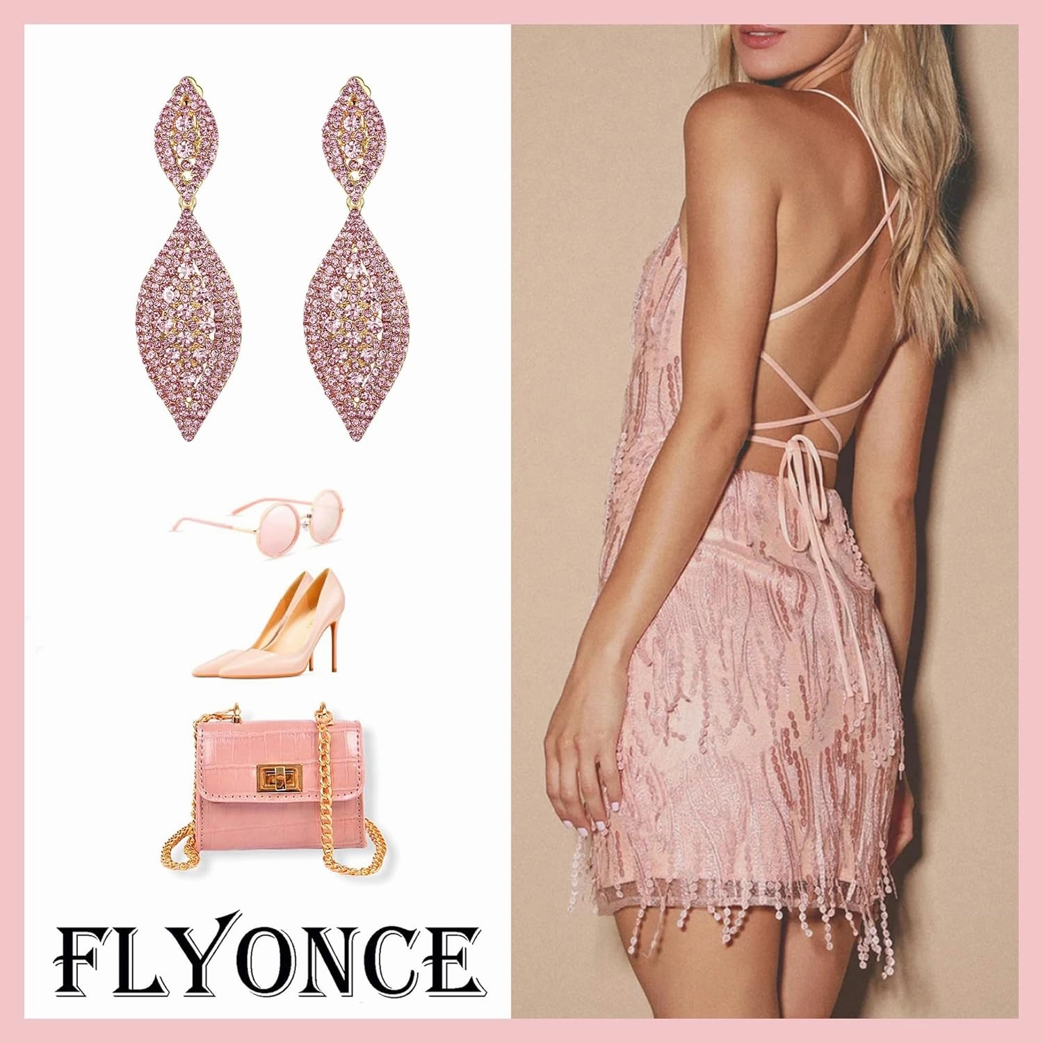 Flyonce Clip On Earrings for Women, Glitter Rhinestone Crystal Wedding Bridal Clip-on Drop Dangle Earring for Non Pierced Ears