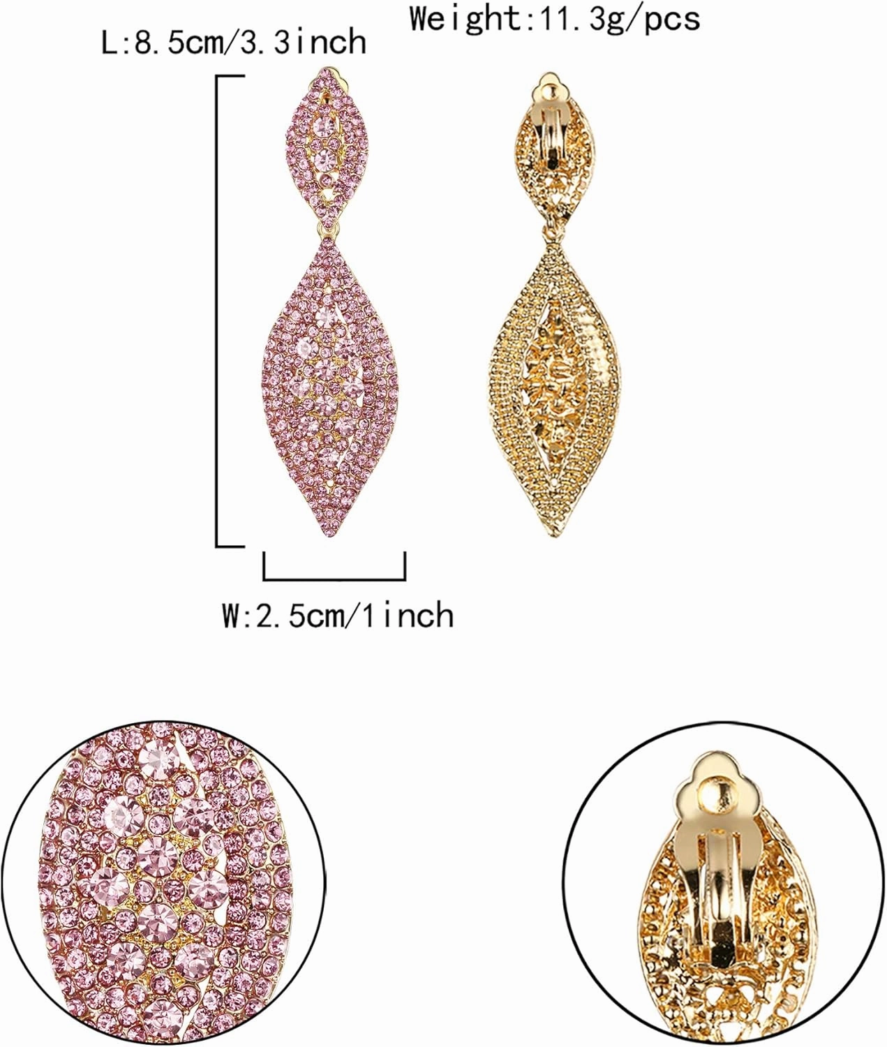 Flyonce Clip On Earrings for Women, Glitter Rhinestone Crystal Wedding Bridal Clip-on Drop Dangle Earring for Non Pierced Ears