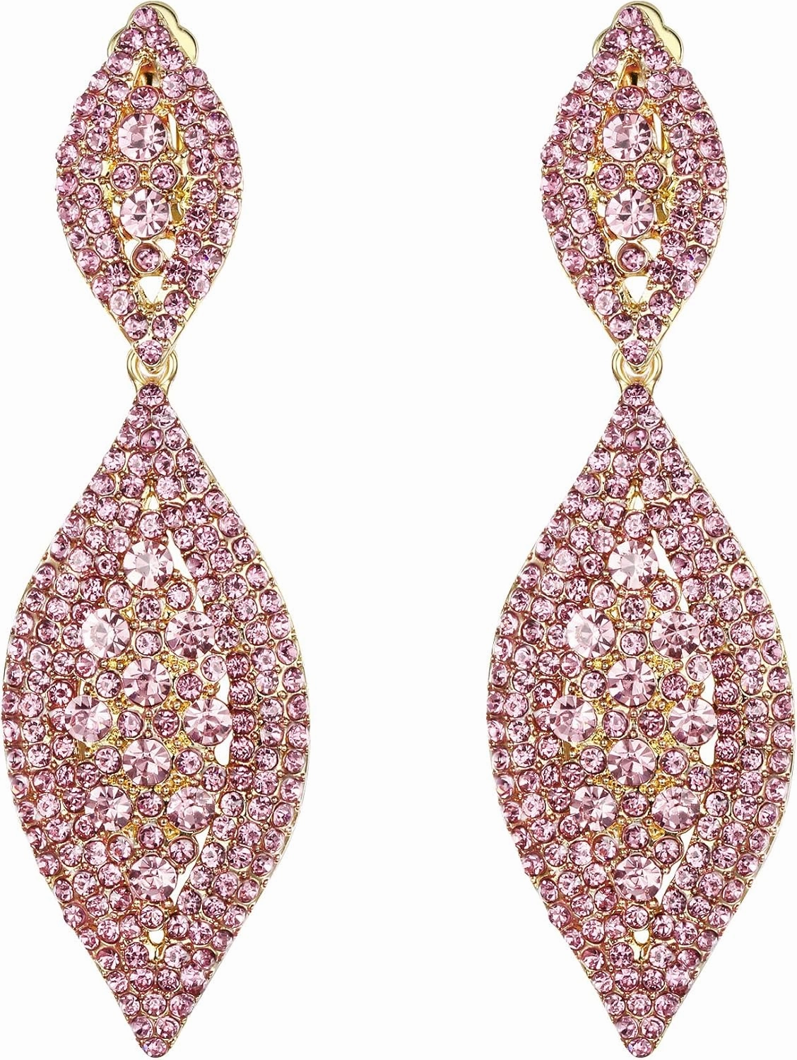 Flyonce Clip On Earrings for Women, Glitter Rhinestone Crystal Wedding Bridal Clip-on Drop Dangle Earring for Non Pierced Ears
