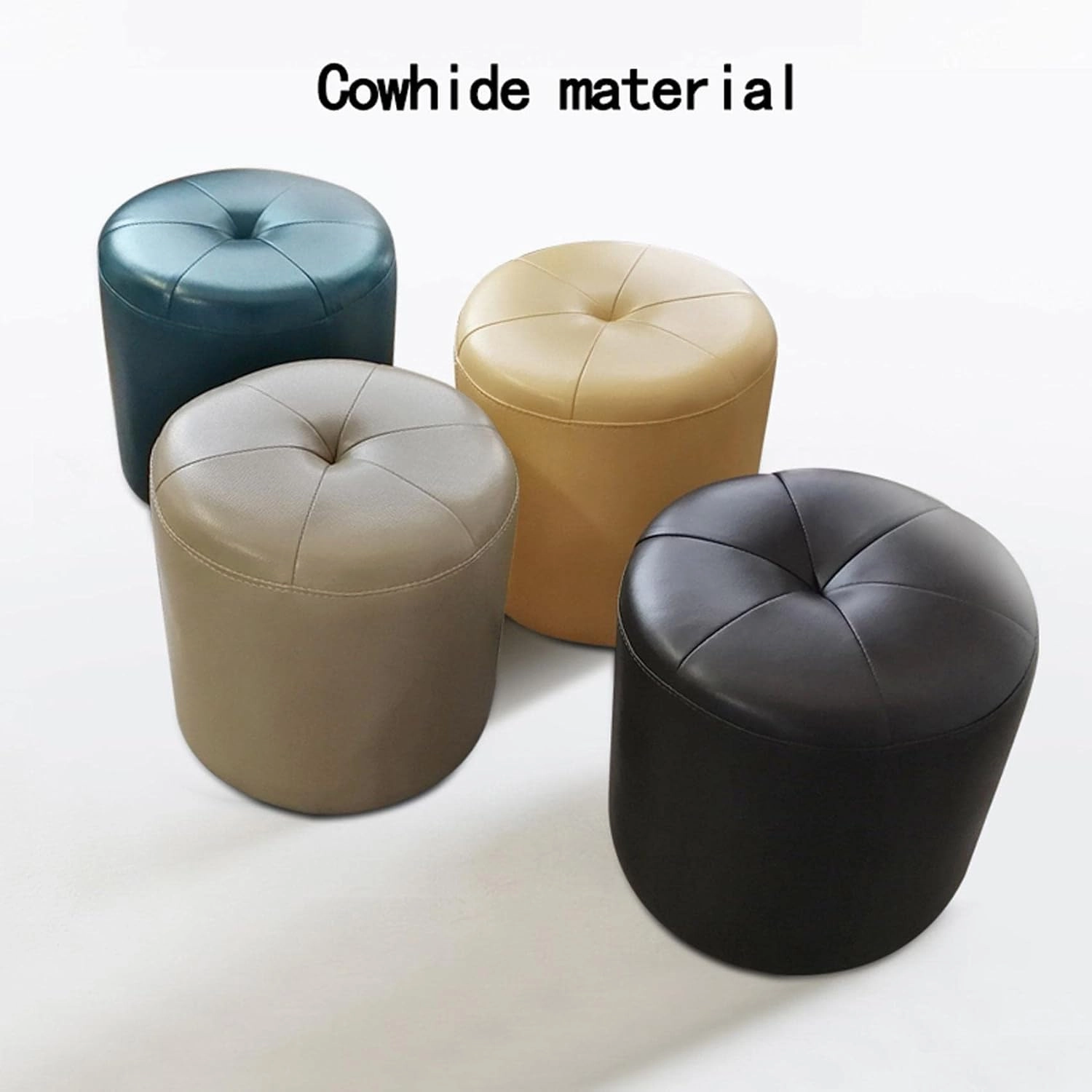 Foot Stool Cowhide Footstool round Foot Stools Shoe Change Stool Pouffe Footstool s for The Bedroom s for Living Room,Brown- 32X40Cm/Brown   Beige/32 * 40Cm