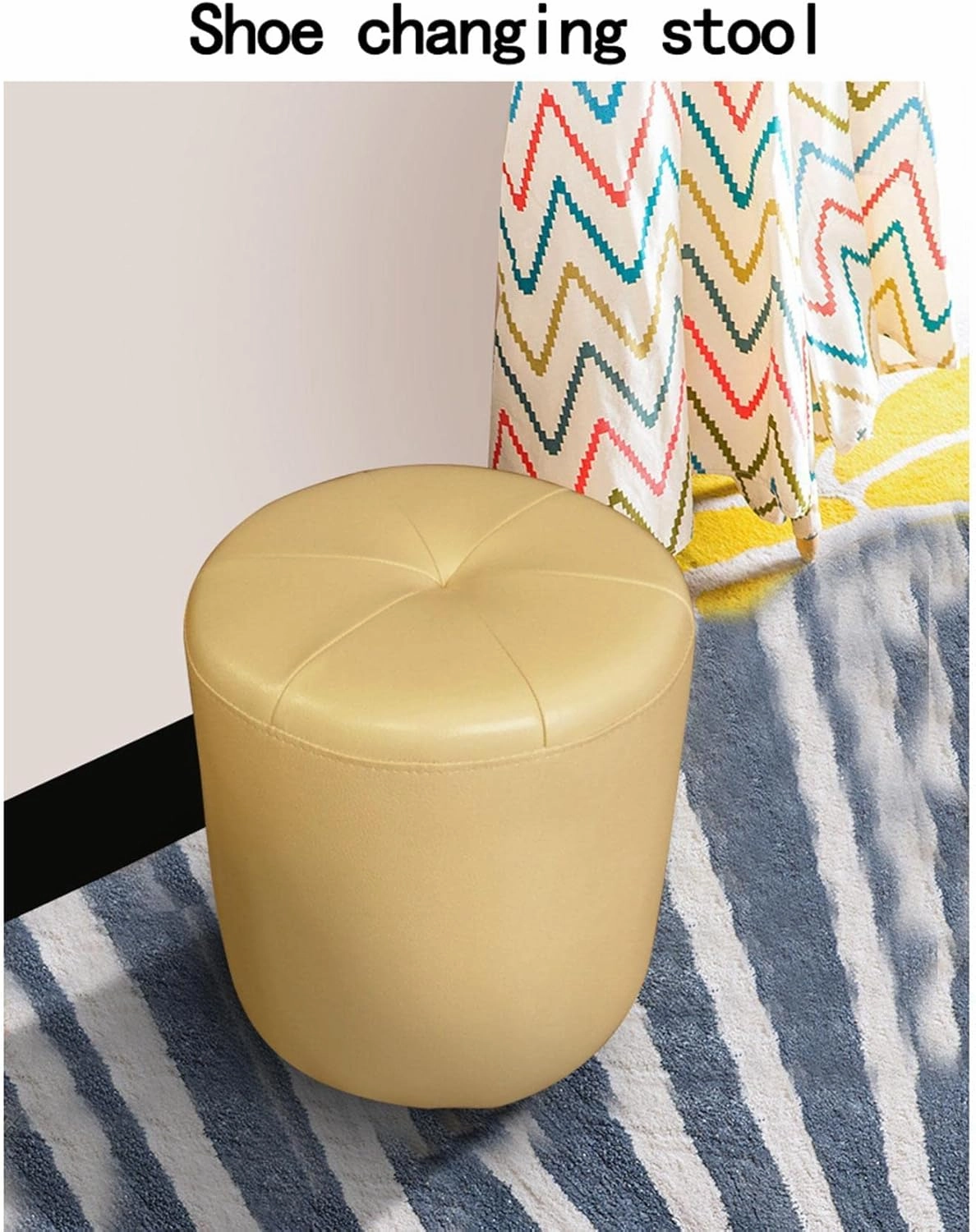 Foot Stool Cowhide Footstool round Foot Stools Shoe Change Stool Pouffe Footstool s for The Bedroom s for Living Room,Brown- 32X40Cm/Brown   Beige/32 * 40Cm