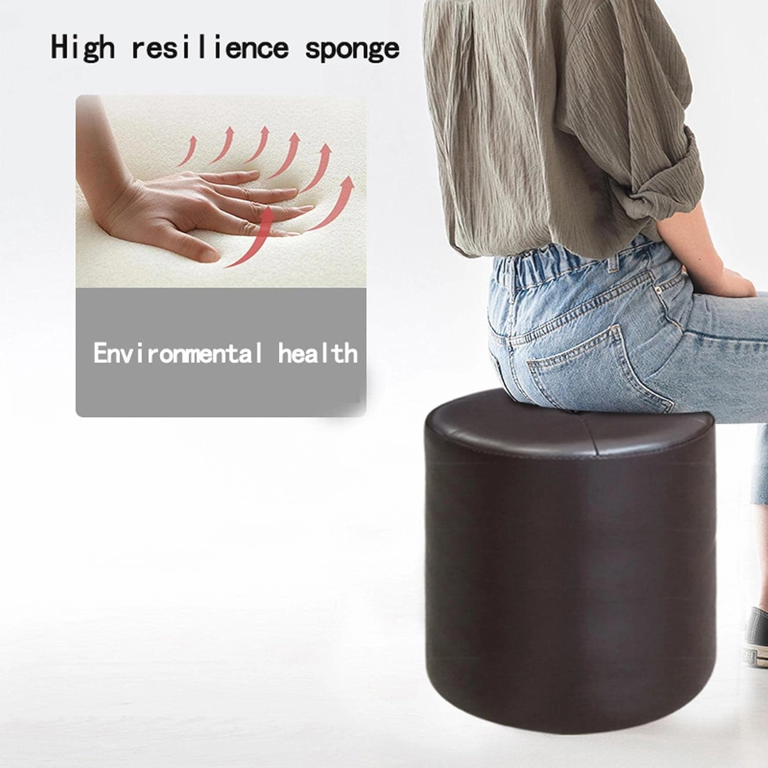 Foot Stool Cowhide Footstool round Foot Stools Shoe Change Stool Pouffe Footstool s for The Bedroom s for Living Room,Brown- 32X40Cm/Brown   Beige/32 * 40Cm
