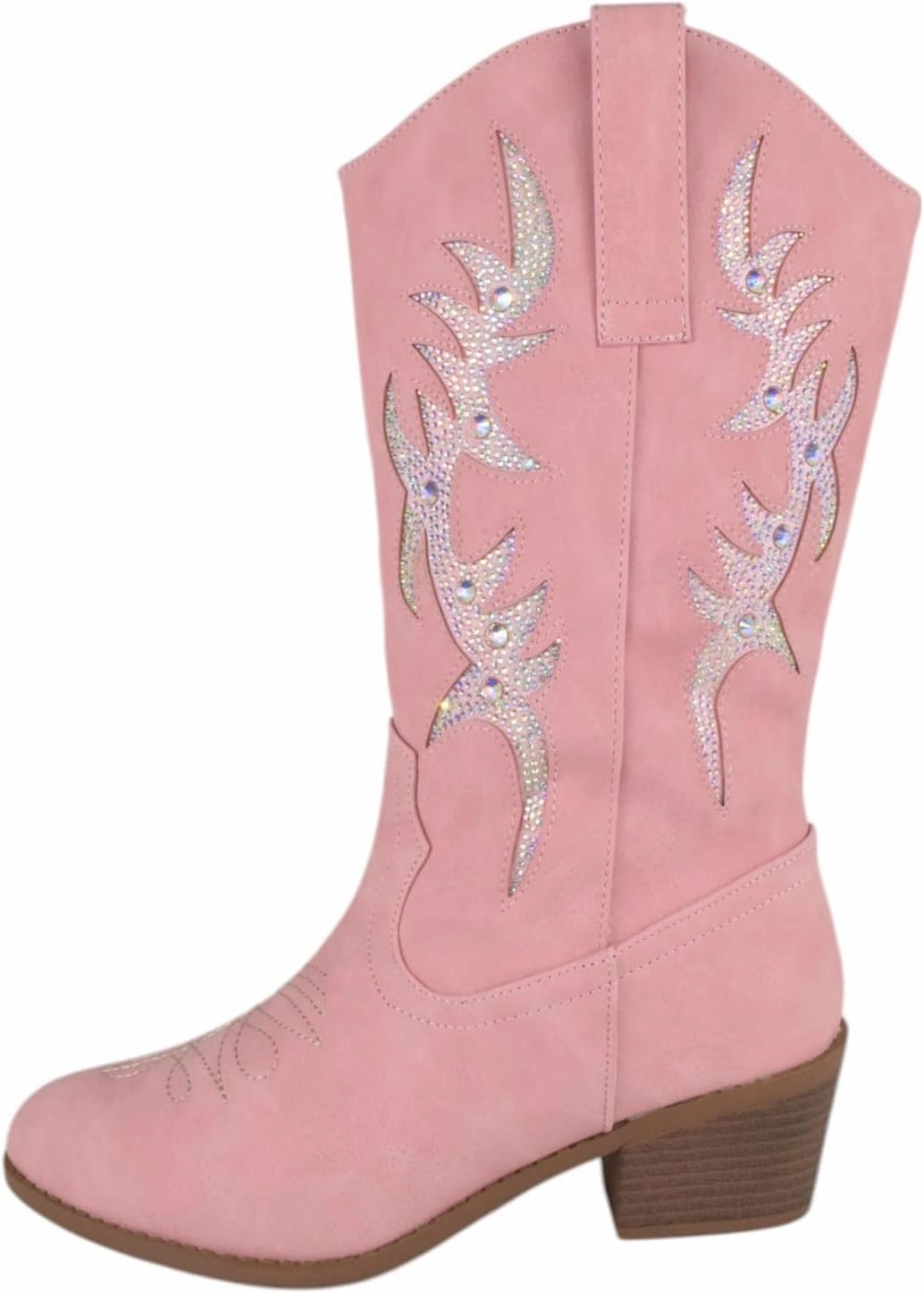 Forever Women Cowgirl Cowboy Western Stitched Mid Calf Boots Pointy Toe Side Zipper Bling Rhinestone Glitter Western-19