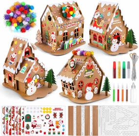 Fovths 4 Sets DIY House Kit Craft Kit 71 Pieces Unfinished House Craft for Party Game Craft Supplies