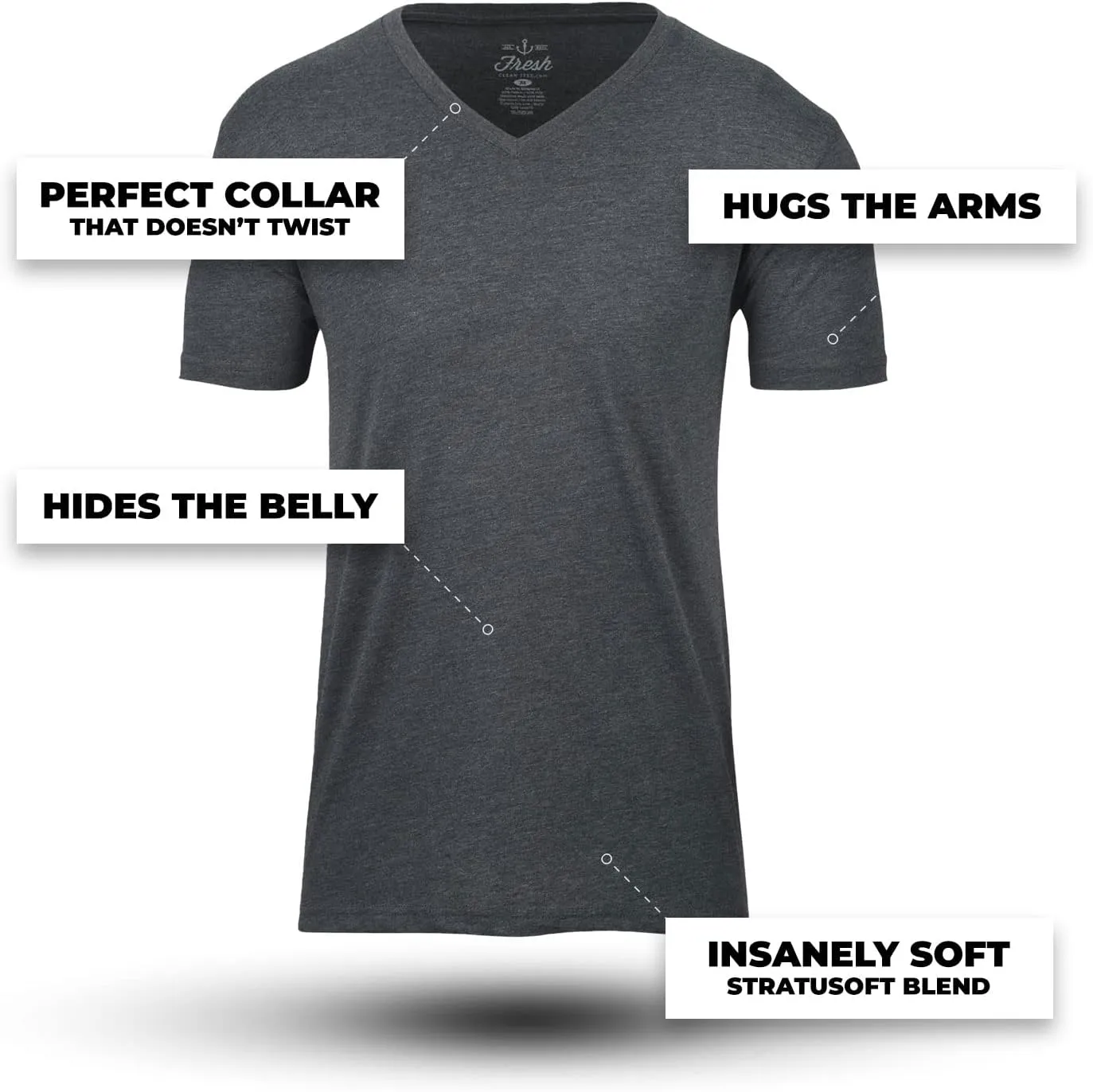 Fresh Clean Threads V Neck T Shirts for Men - Pre Shrunk Soft Fitted Premium Classic Tee - Men's T-Shirt Cotton Poly Blend
