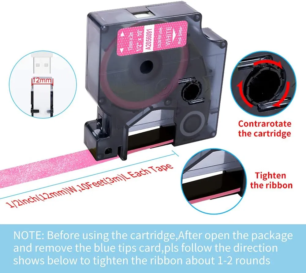 Freshworld Compatible with Dymo D1 Colorpop 12mm 0.47" Label Tape 45013 D1 Label Refills, for COLORPOP Label Maker LabelManager 160 280 360D 420P PnP, Clear/White, Blue/Purple/Pink Glitter, 5-Pack