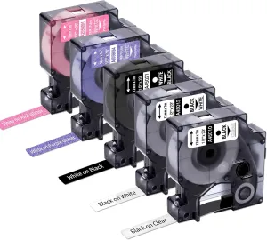 Freshworld Compatible with Dymo D1 Colorpop 12mm 0.47" Label Tape 45013 D1 Label Refills, for COLORPOP Label Maker LabelManager 160 280 360D 420P PnP, Clear/White, Blue/Purple/Pink Glitter, 5-Pack