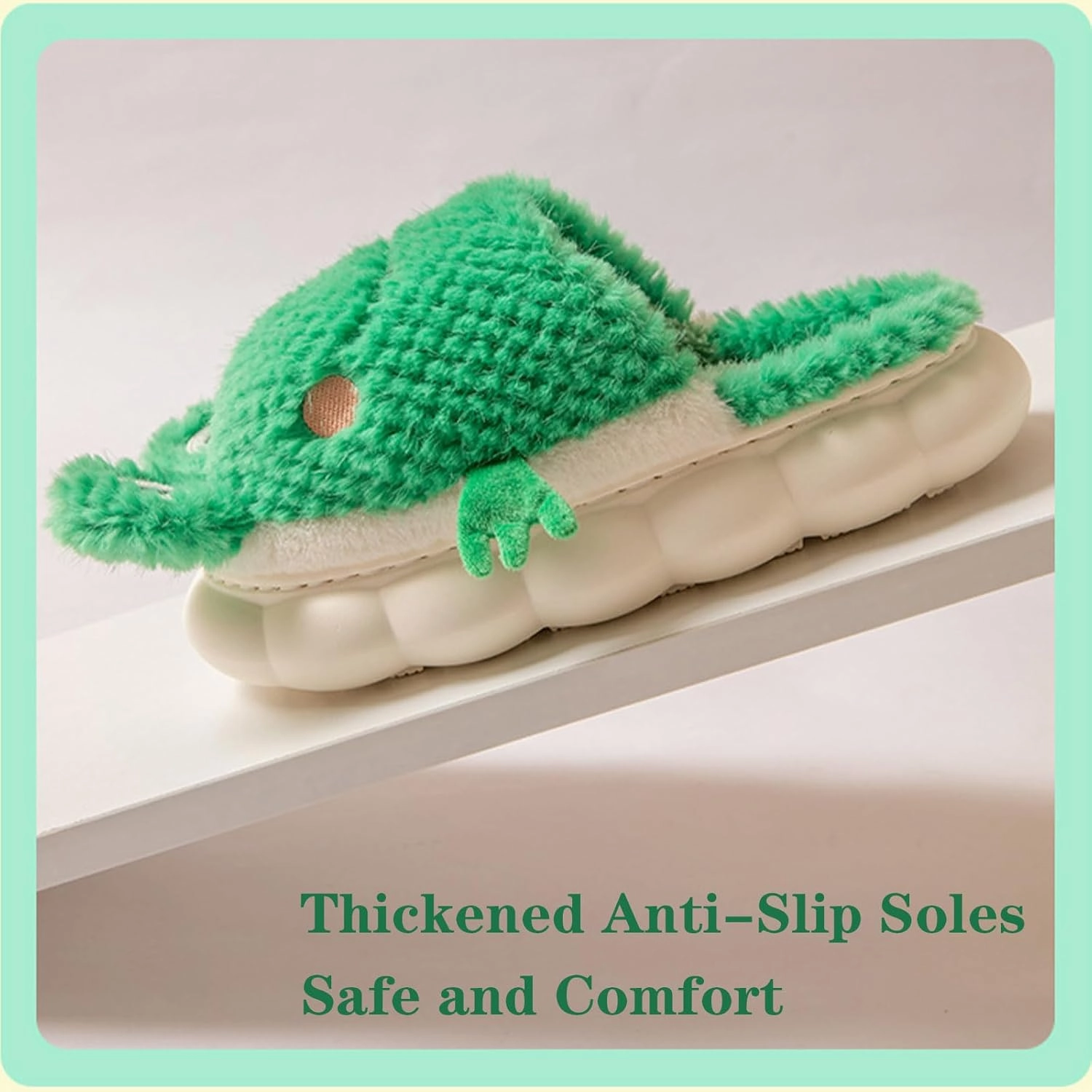 Frog Slippers Fuzzy Green Frog Slippers Cute Frog Indoor Winter Slippers Fluffy Plush Warm Indoor Outdoor Slippers Shoes for Women Men (12-13 Women/10-11 Men, Green Tree Frog)