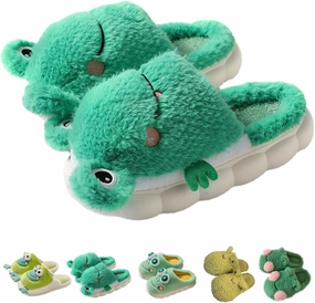 Frog Slippers Fuzzy Green Frog Slippers Cute Frog Indoor Winter Slippers Fluffy Plush Warm Indoor Outdoor Slippers Shoes for Women Men (12-13 Women/10-11 Men, Green Tree Frog)
