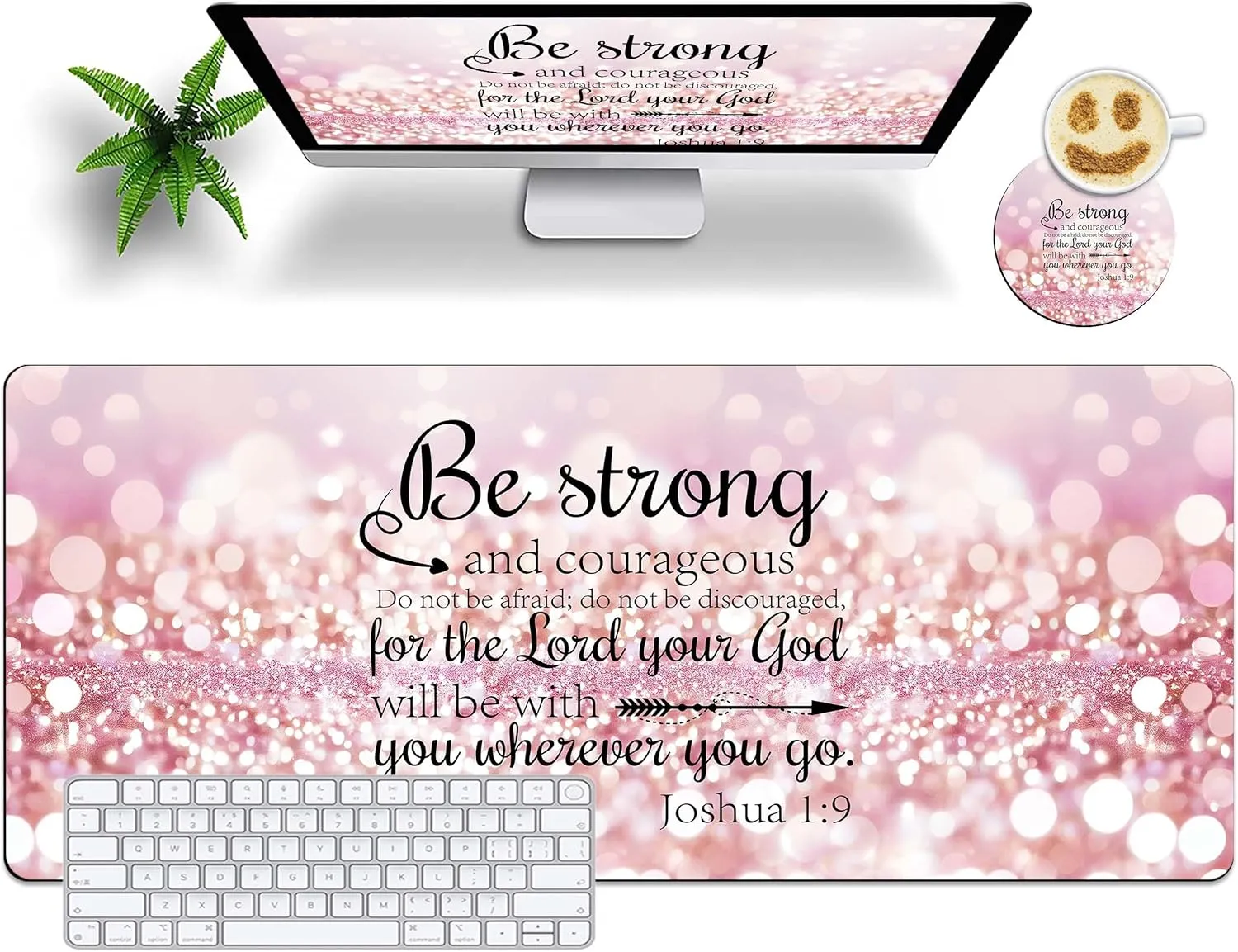 Full Desk XXL Mouse Pad 31.5 x 11.8 Dual Use for Gaming Office, Stitched Edge Mat with Non-Slip Base Large Computer Pad for Keyboard Mouse Pink Desk Mat Bible Glitter Sparkling