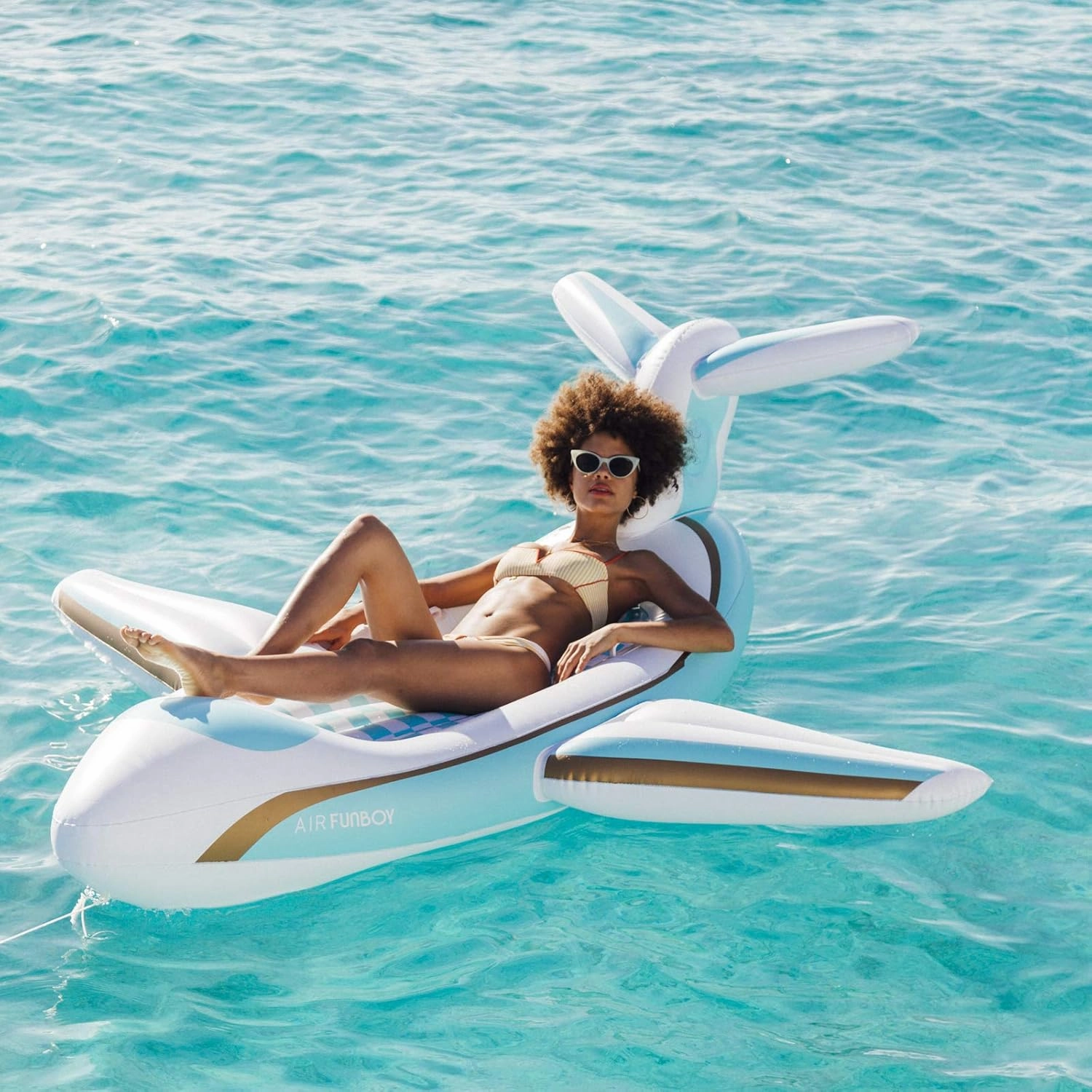 FUNBOY Giant Inflatable Luxury Private Jet Airplane Pool Float, Luxury Float for Summer Pool Parties and Entertainment White 71"x28"