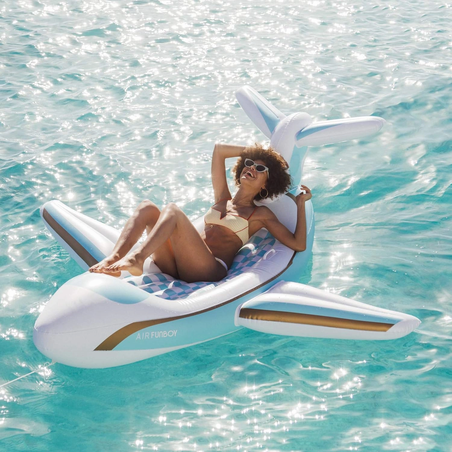 FUNBOY Giant Inflatable Luxury Private Jet Airplane Pool Float, Luxury Float for Summer Pool Parties and Entertainment White 71"x28"