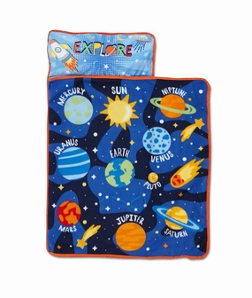 Funhouse Explore Planets & Outer Space Kids Nap Mat Set – Includes Pillow And Fleece Blanket – Great For Boys Napping during Daycare Or Preschool - Fits Toddlers, Blue