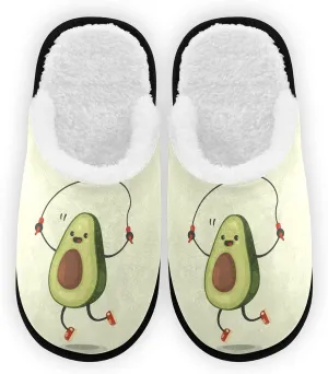 Funny Avocado Slippers For Women Girls, Soft Memory Foam Non-Slip Indoor House Slippers Home Shoes for Hotel Travel Bedroom Spa