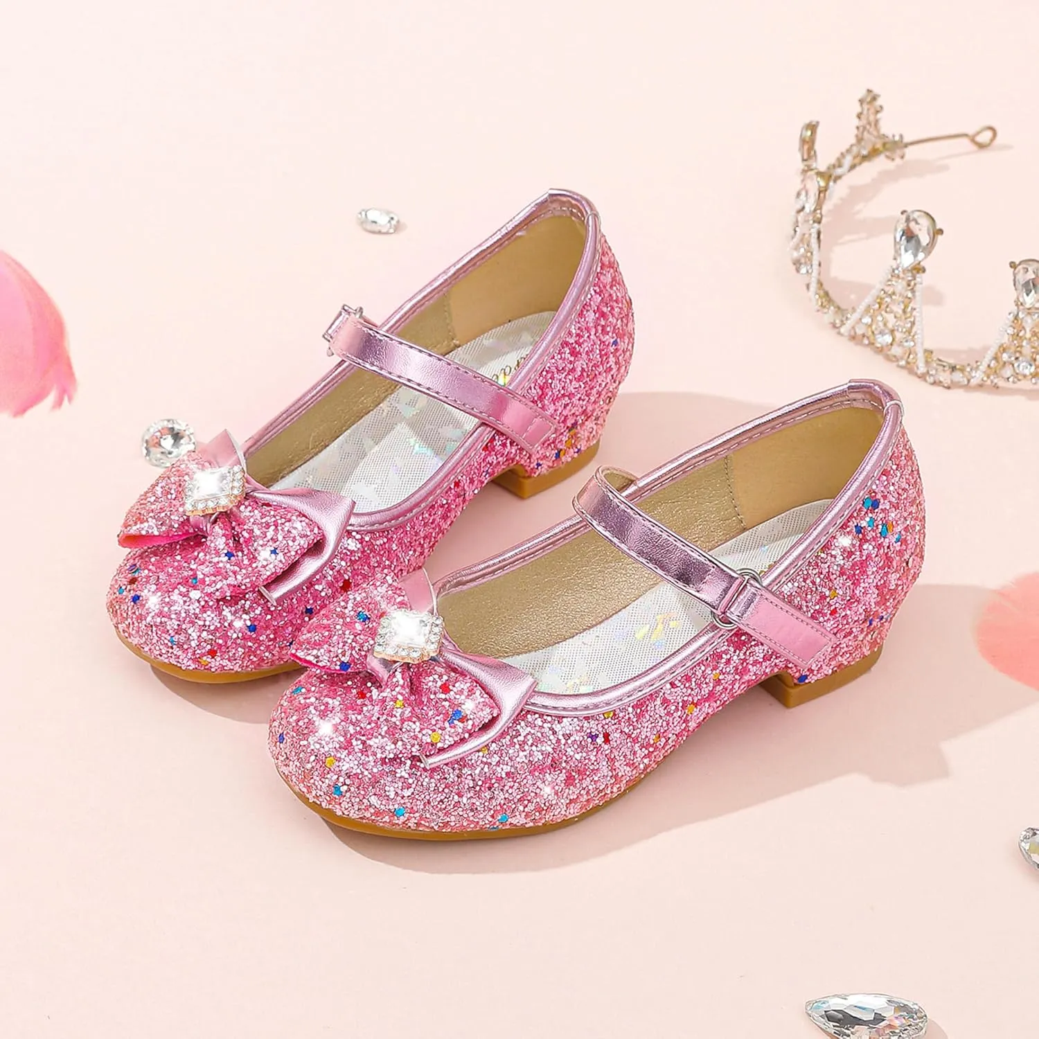 Furdeour Girls Dress Shoes Mary Jane Wedding Flower Bridesmaids Heels Glitter Princess Shoes for Kids Toddler