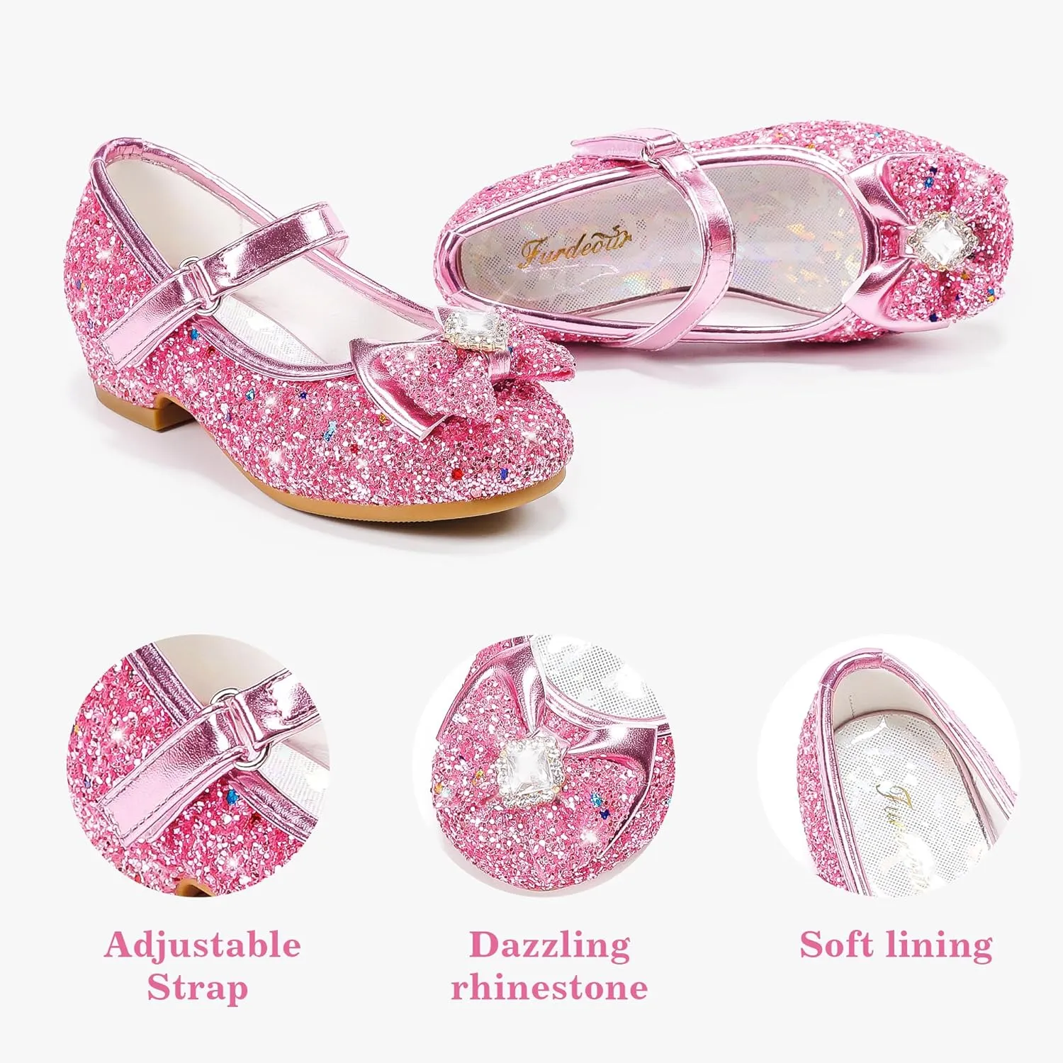 Furdeour Girls Dress Shoes Mary Jane Wedding Flower Bridesmaids Heels Glitter Princess Shoes for Kids Toddler
