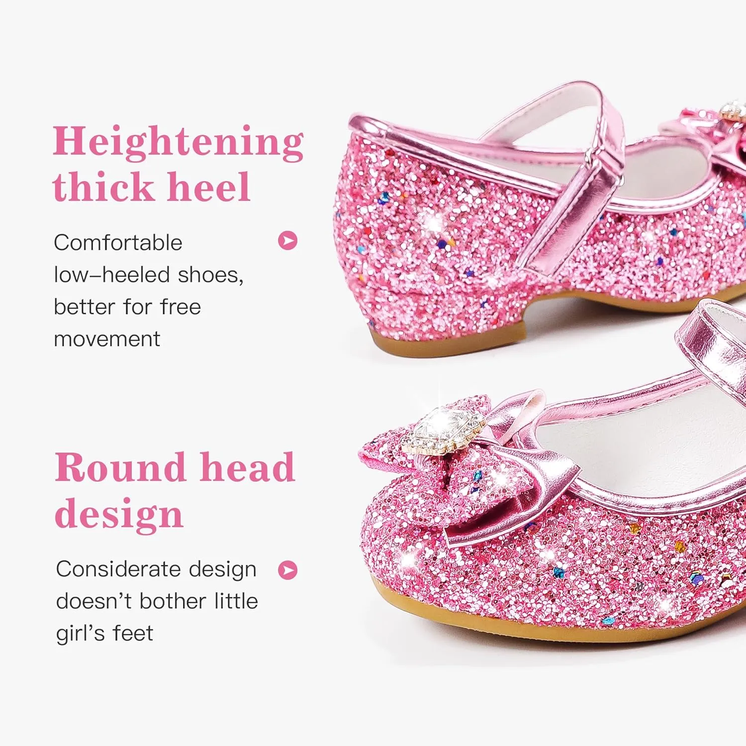 Furdeour Girls Dress Shoes Mary Jane Wedding Flower Bridesmaids Heels Glitter Princess Shoes for Kids Toddler