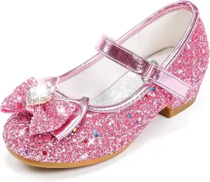Furdeour Girls Dress Shoes Mary Jane Wedding Flower Bridesmaids Heels Glitter Princess Shoes for Kids Toddler