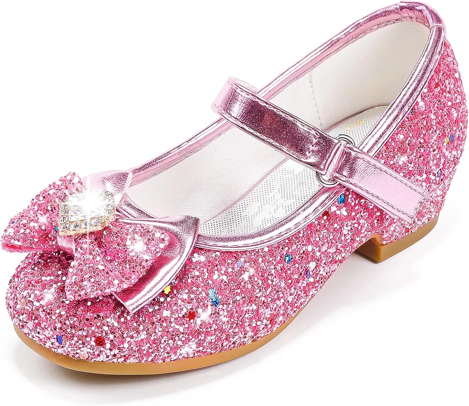 Furdeour Girls Dress Shoes Mary Jane Wedding Flower Bridesmaids Heels Glitter Princess Shoes for Kids Toddler